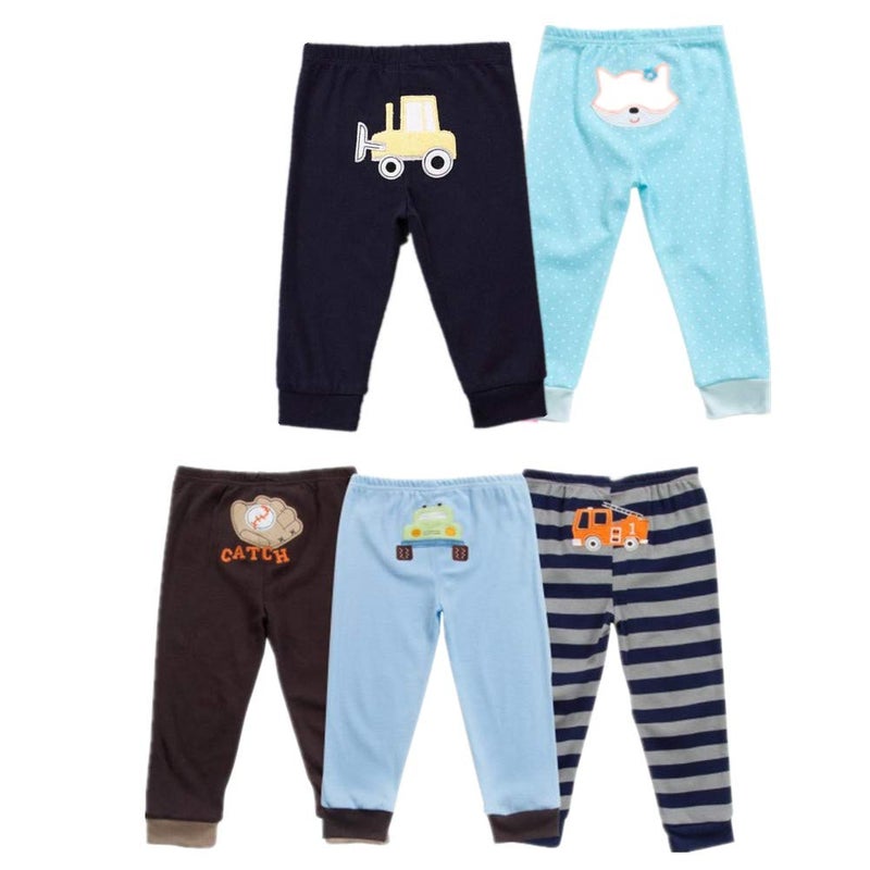 Monvecle Unisex Baby Multi Pieces Newborn to Toddler Cotton Long Pants Shorts Gift Sets 5pcs Random Color -Boy Pants 3M - Image 3